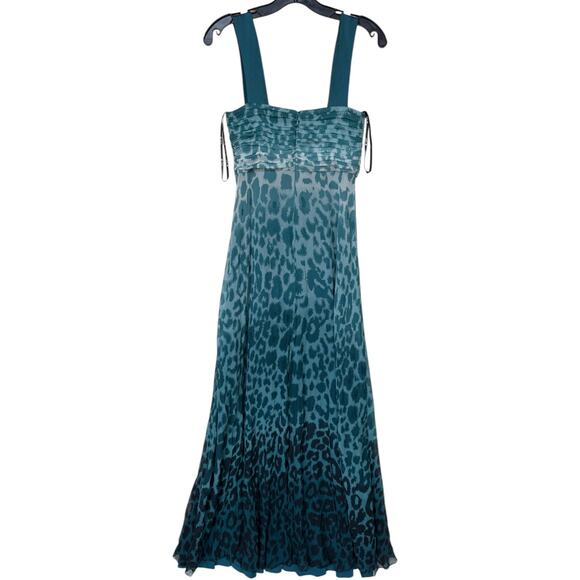 Tadashi Collection Teal Silk Ombre Leopard Maxi Dress with Satin Trim size 10 - Picture 16 of 16